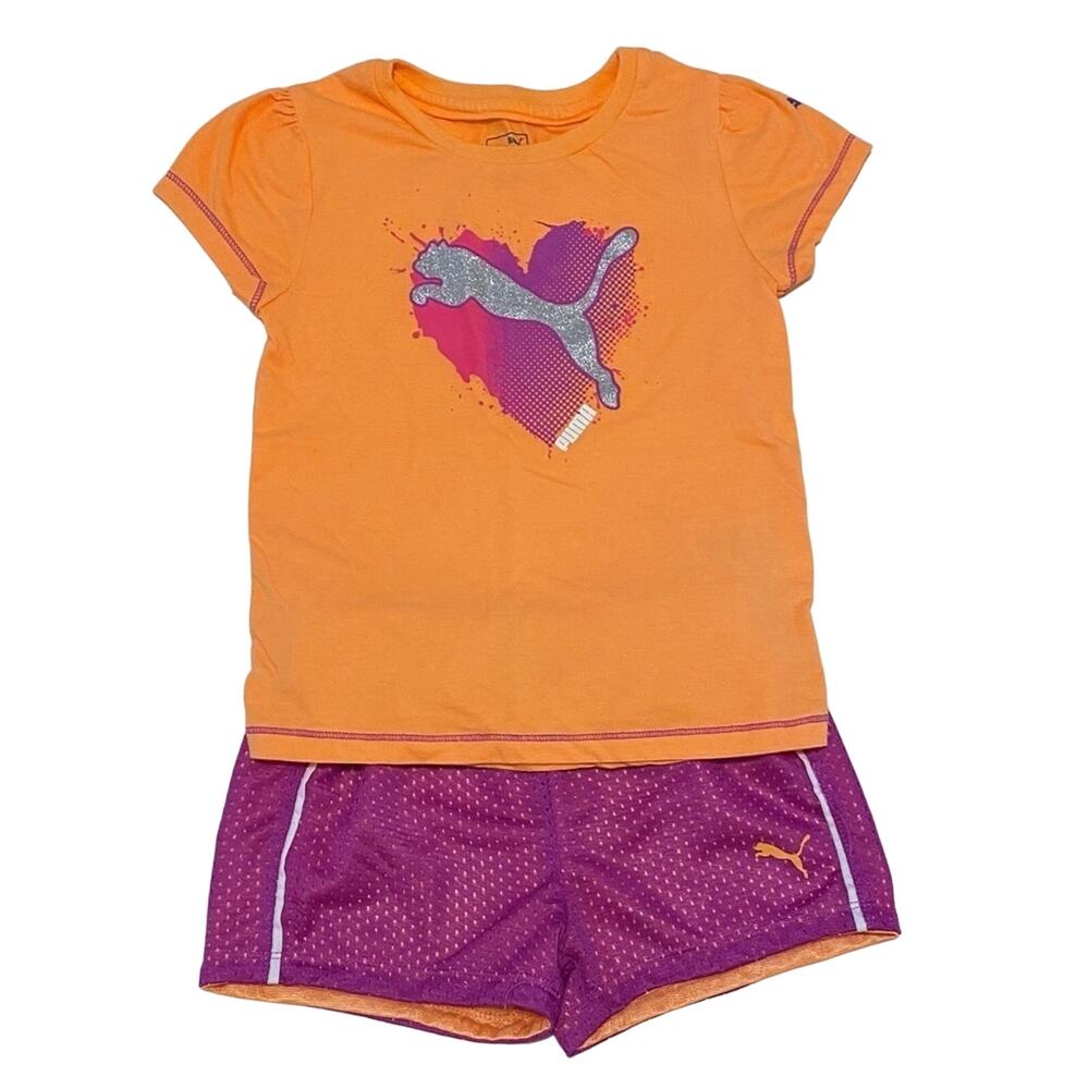 Puma Orange and Pink/Purple Shirt and Mesh Short Set - 4T